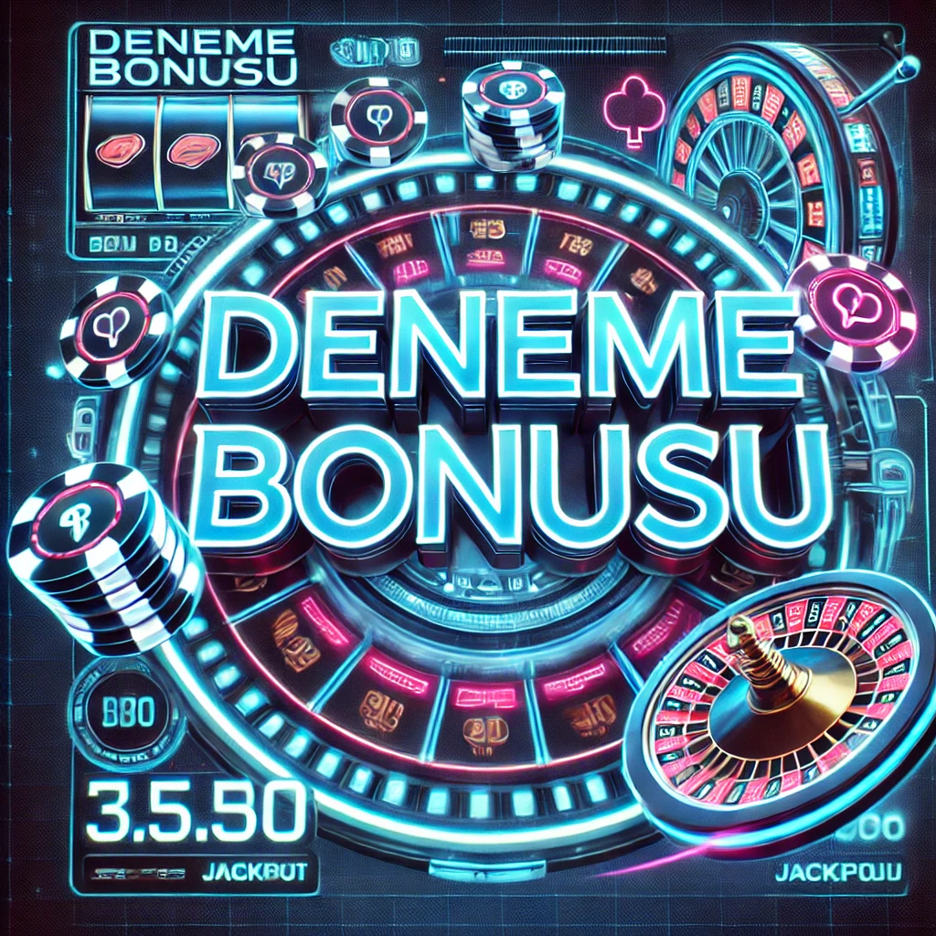 Deneme Bonusu" yazılı, poker fişleri, rulet çarkı ve slot makineleriyle süslenmiş klasik bir casino temalı görsel.