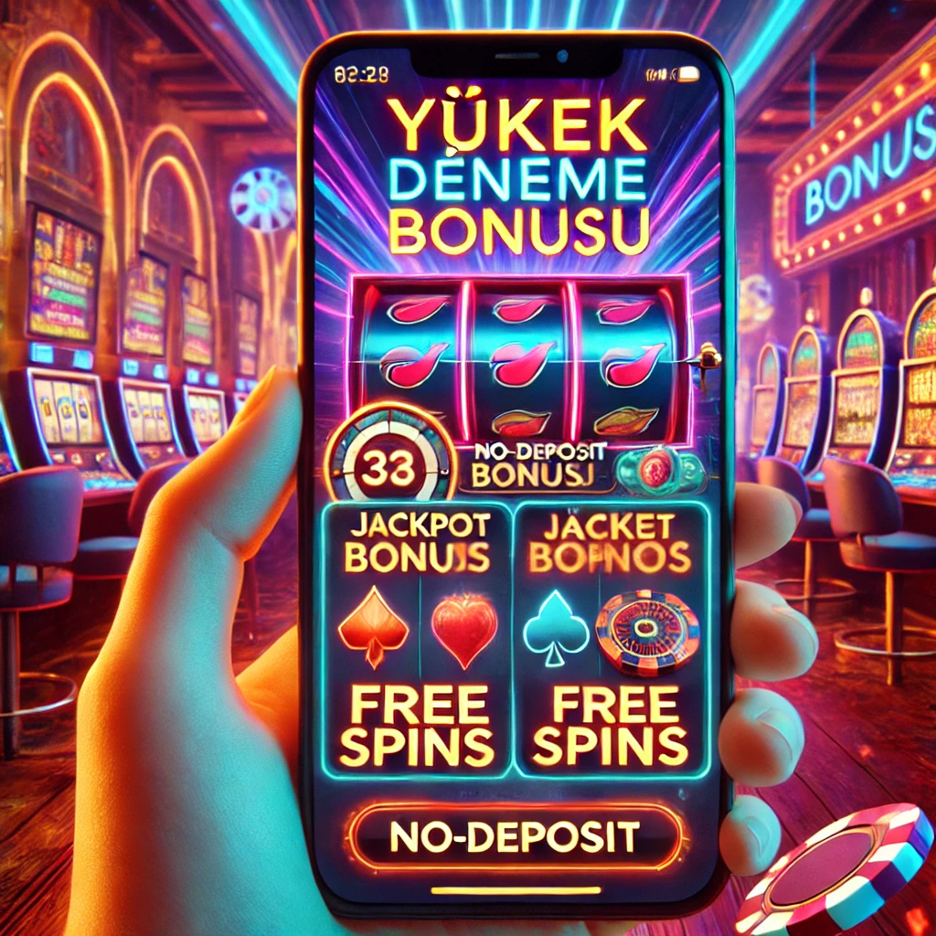 Bir akıllı telefon ekranında, jackpot bildirimi ve bedava dönüşler içeren dinamik bir mobil casino arayüzü.